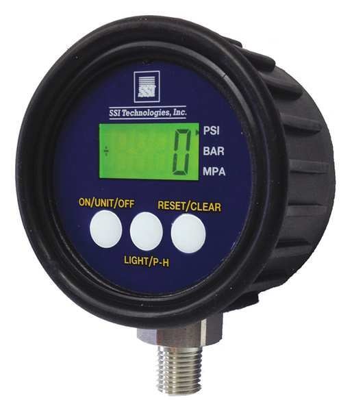 Digital Pressure Gauge, 0 to 5000 psi, 1/4 in MNPT, Plastic, Black