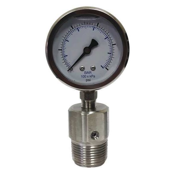 Pressure Gauge, 0 to 60 psi, 1 in MNPT, Stainless Steel, Silver