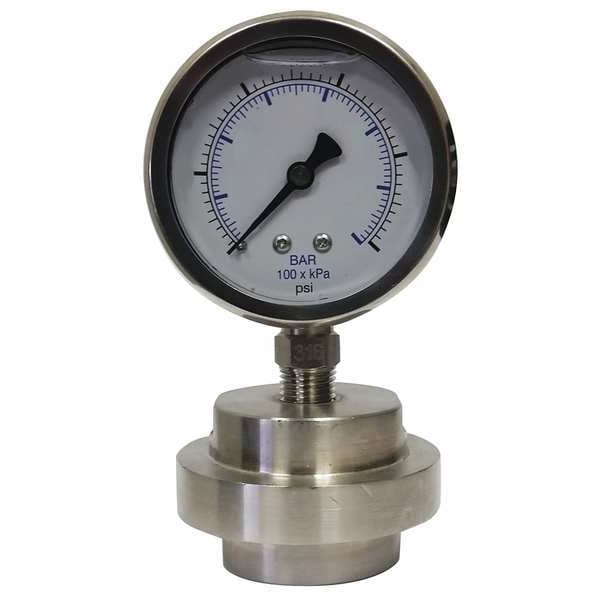 Pressure Gauge, 0 to 15 psi, 1/4 in FNPT, Stainless Steel, Silver