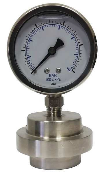 Pressure Gauge, 0 to 15 psi, 1/2 in FNPT, Stainless Steel, Silver