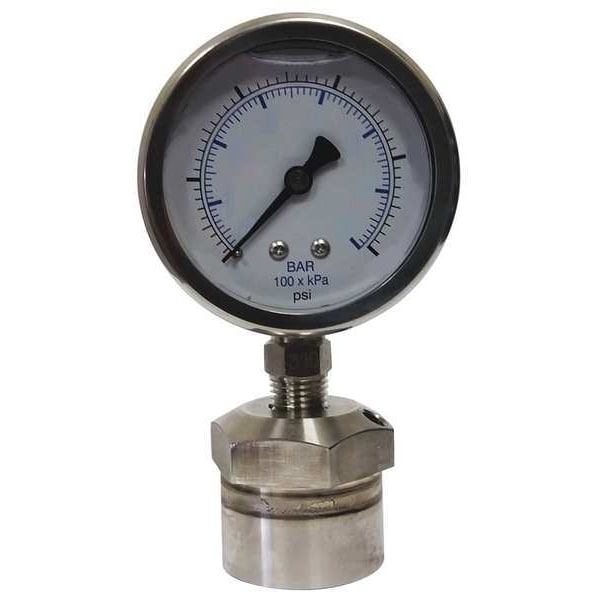 Pressure Gauge, 0 to 100 psi, 1/4 in FNPT, Stainless Steel, Silver