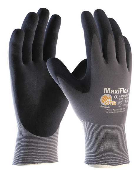 Foam Nitrile Coated Gloves, Palm Coverage, Black/Gray, XS, 12PK