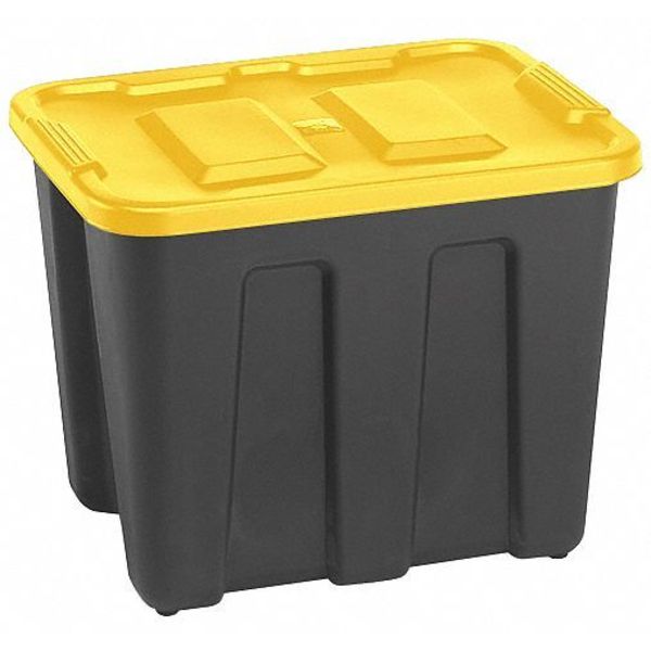 Storage Tote with Snap Lid, Black/Yellow, Polyethylene, 22 1/2 in L, 17 1/2 in W, 16 1/2 in H