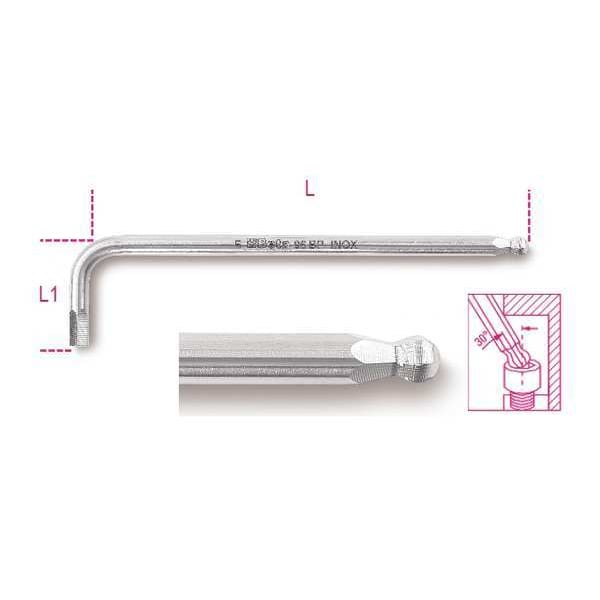 SAE Plain Hex Key, 7/32 in Tip Size, 6 in Long, 1 3/8 in Short