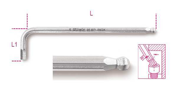 SAE Plain Hex Key, 7/64 in Tip Size, 4 in Long, 1 in Short