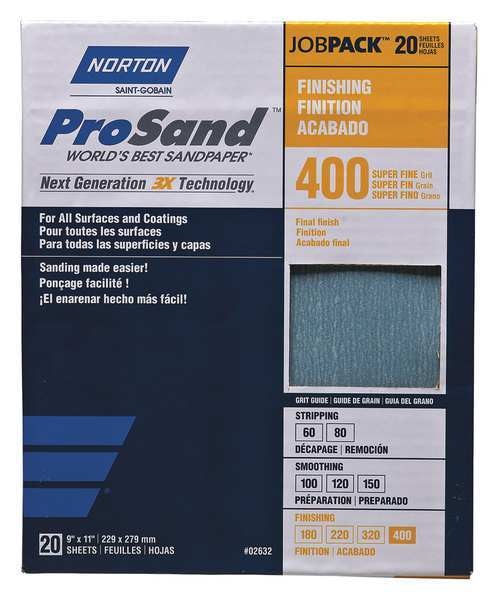 Sandpaper Sheet, Super Fine, 400 Grit, PK20