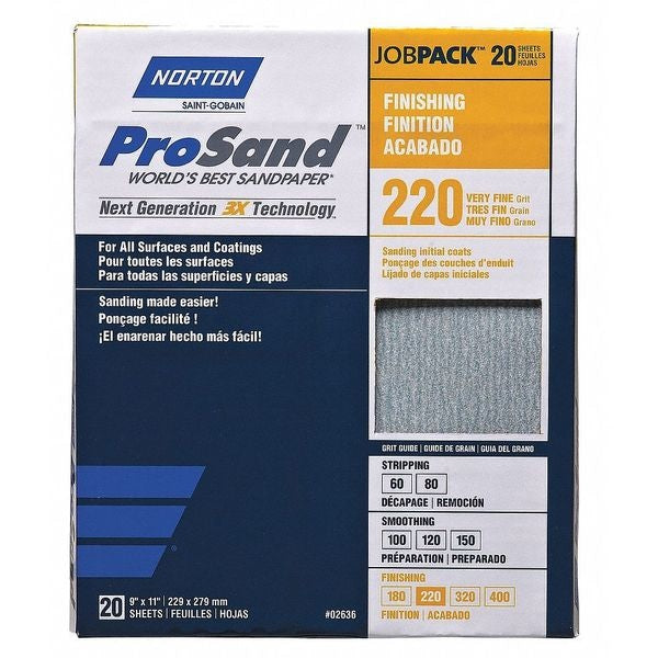Sandpaper Sheet, Very Fine, 220 Grit, PK20