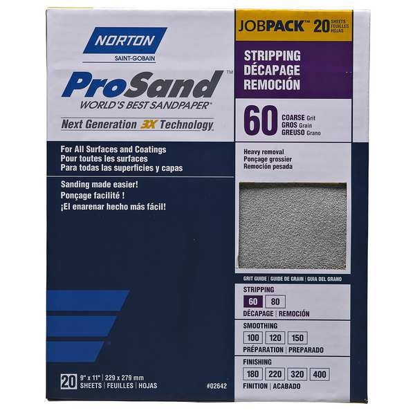 Sandpaper Sheet, Med, 60 Grit, PK20
