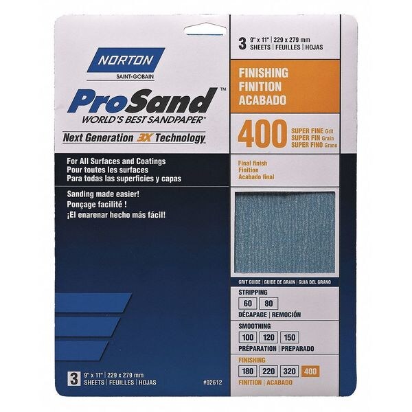 Sandpaper Sheet, Super Fine, 400 Grit, PK3