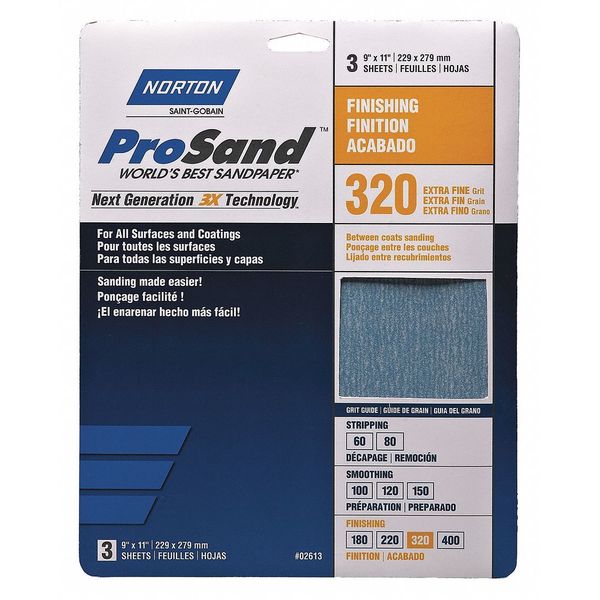 Sandpaper Sheet, Very Fine, 320 Grit, PK3