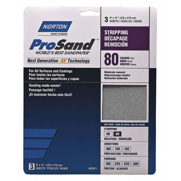 Sandpaper Sheet, Med., 80 Grit, PK20