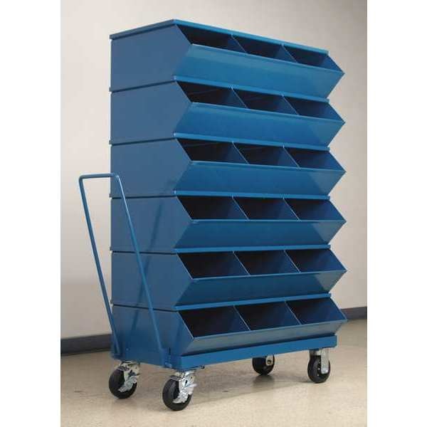 Steel Sectional Stacking Bin, 20 1/2 in D x 58 5/8 in H x 37 in W, 7 Shelves, Blue