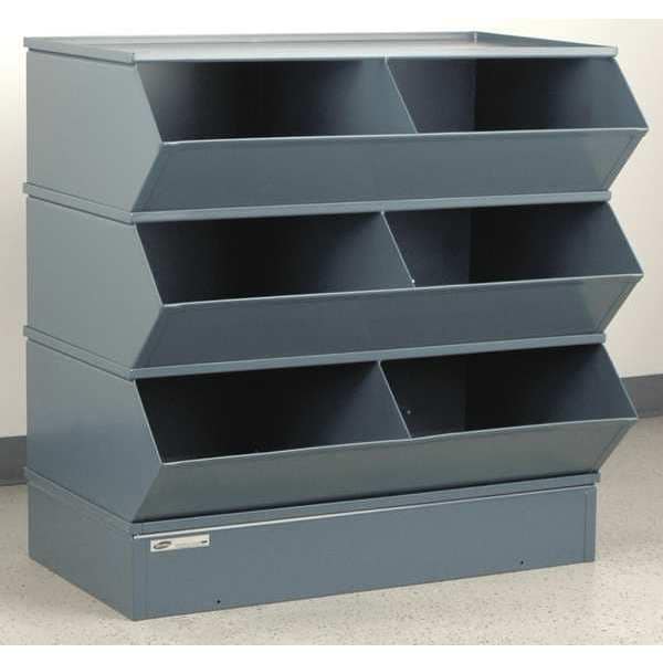 Steel Sectional Stacking Bin, 24 in D x 38 5/8 in H x 37 in W, 4 Shelves, Gray