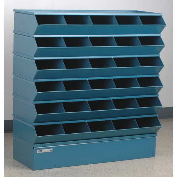 Steel Sectional Stacking Bin, 15 1/2 in D x 39 in H x 37 in W, 7 Shelves, Blue