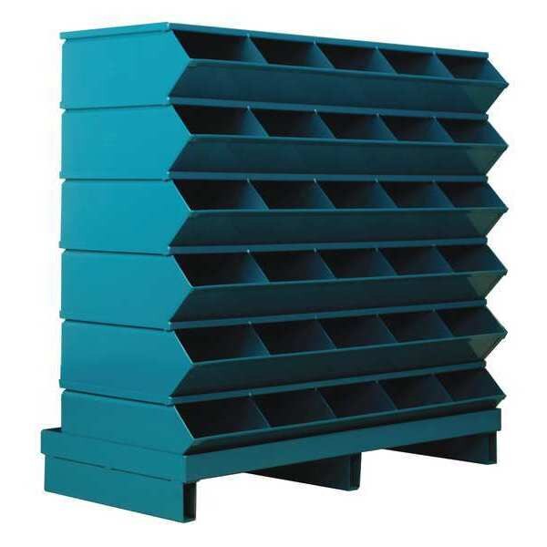 Steel Sectional Stacking Bin, 15 1/2 in D x 35 1/2 in H x 37 in W, 7 Shelves, Blue