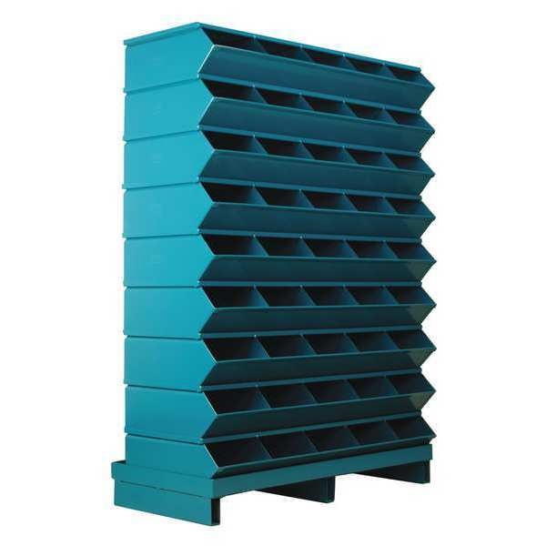 Steel Sectional Stacking Bin, 15 1/2 in D x 52 in H x 37 in W, 10 Shelves, Blue