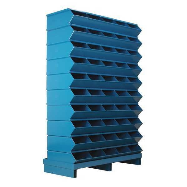 Steel Sectional Stacking Bin, 15 1/2 in D x 57 1/2 in H x 37 in W, 11 Shelves, Blue