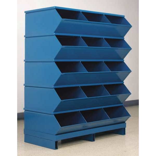 Steel Sectional Stacking Bin, 20 1/2 in D x 46 7/8 in H x 37 in W, 6 Shelves, Blue