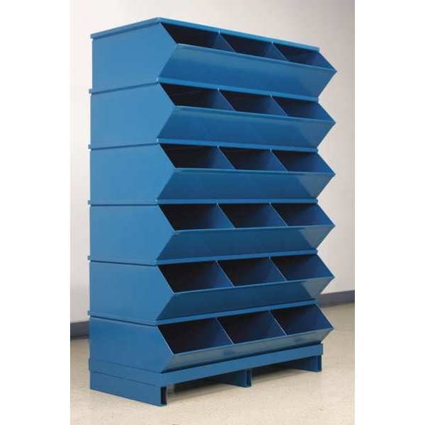 Steel Sectional Stacking Bin, 20 1/2 in D x 55 3/4 in H x 37 in W, 7 Shelves, Blue
