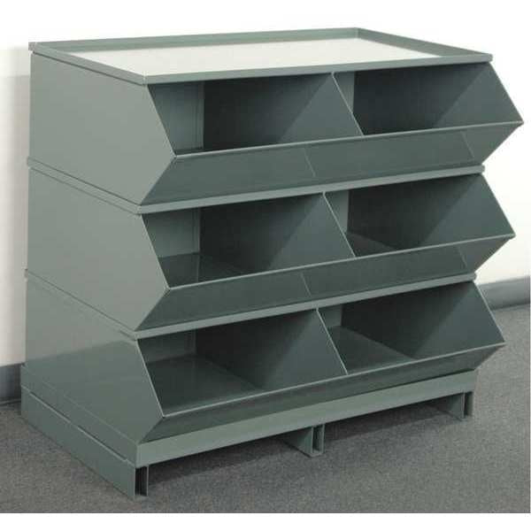 Steel Sectional Stacking Bin, 24 in D x 35 1/8 in H x 37 in W, 4 Shelves, Gray
