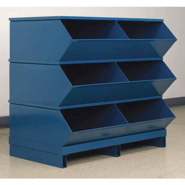 Steel Sectional Stacking Bin, 24 in D x 35 1/8 in H x 37 in W, 4 Shelves, Blue