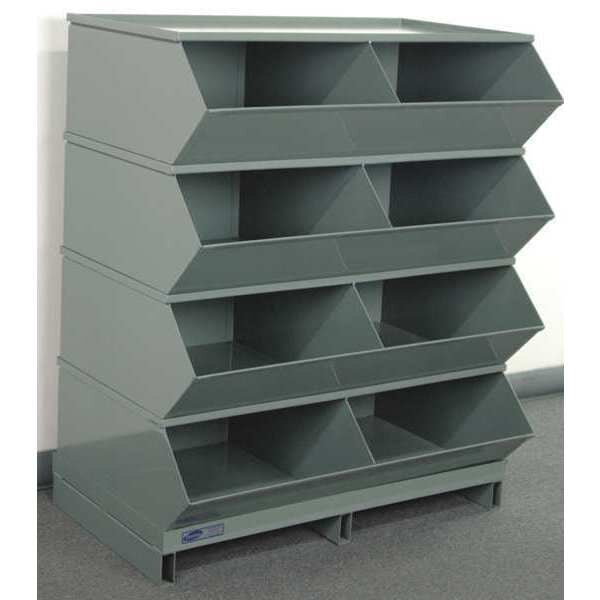 Steel Sectional Stacking Bin, 24 in D x 46 in H x 37 in W, 5 Shelves, Gray