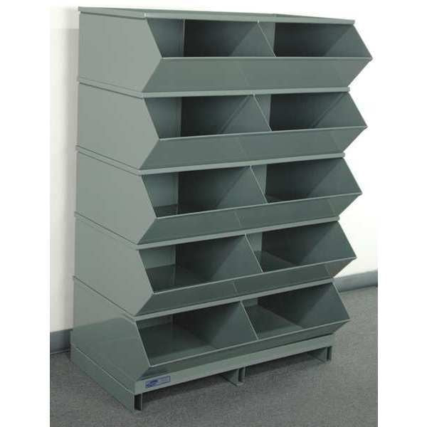 Steel Sectional Stacking Bin, 24 in D x 50 in H x 37 in W, 5 Shelves, Gray