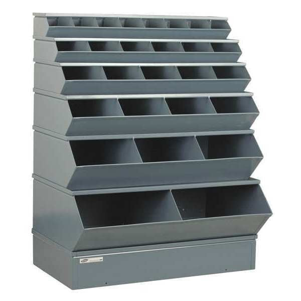 Steel Sectional Stacking Bin, 24 in D x 53 in H x 37 in W, 7 Shelves, Gray