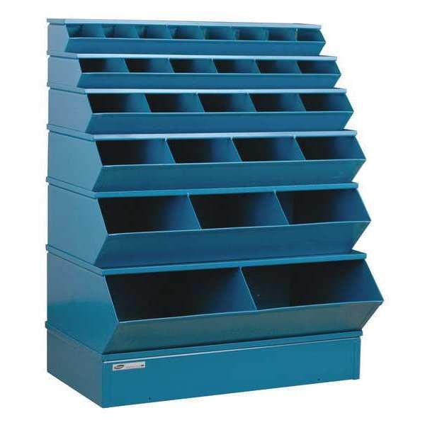 Steel Sectional Stacking Bin, 24 in D x 53 in H x 37 in W, 7 Shelves, Blue