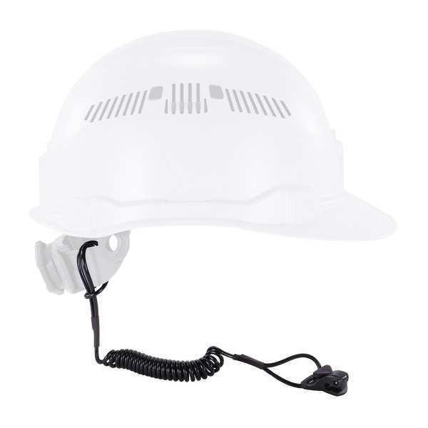 Coil Hard Hat Lanyard, Clamp, 13in.L, Black