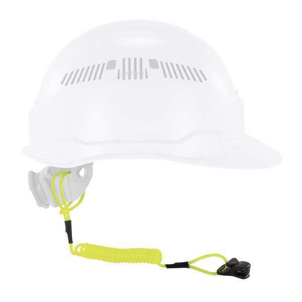 Coil Hard Hat Lanyard, Clamp, 13in. L, Lime