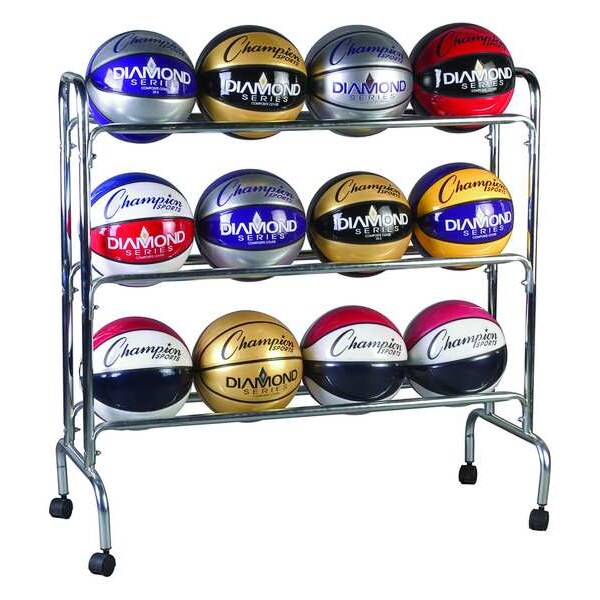 Basketball Cart, 41inLx17inWx41inH, Chrome
