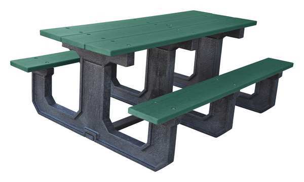 Picnic Table, Green, 72 in. W, Rectangular