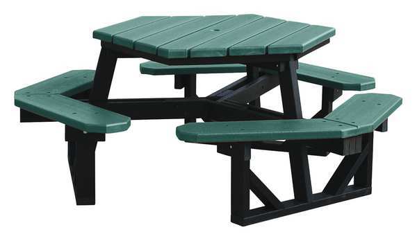 Picnic Table, Green, 72 in. W, Hexagon
