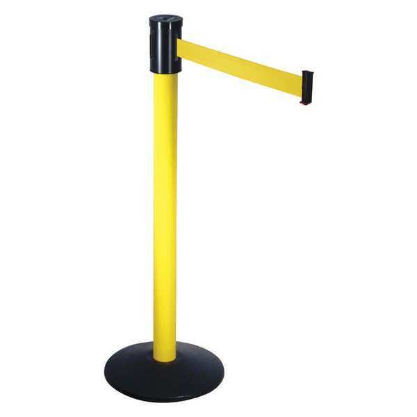 Barrier Post w/Belt, 15ft L, Yllw Belt