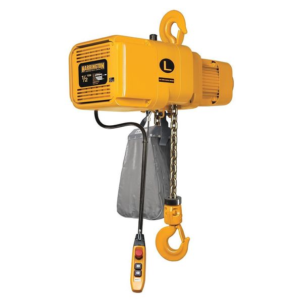 Electric Chain Hoist, 1,000 lb, 20 ft, Hook Mounted - No Trolley, Yellow