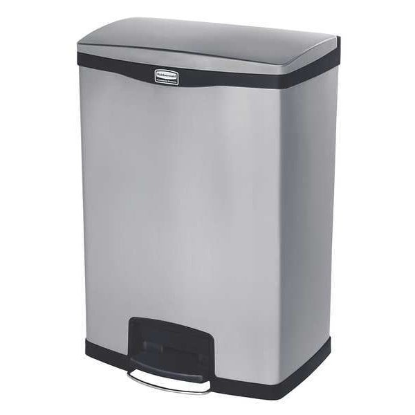 24 gal Rectangular Trash Can, Black, 21 3/4 in Dia, Step-On, Stainless Steel