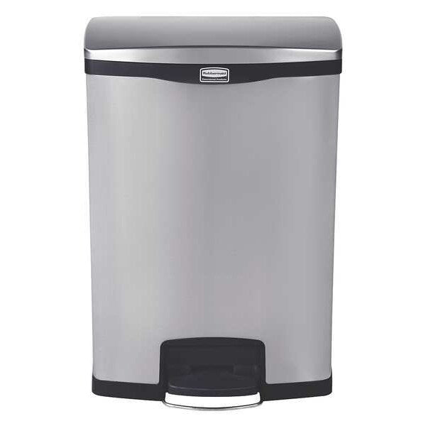 24 gal Rectangular Trash Can, Black, 21 3/4 in Dia, Step-On, Stainless Steel