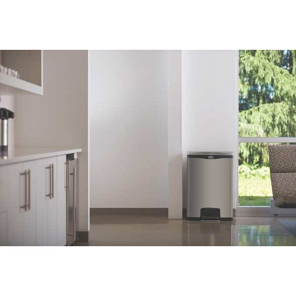 24 gal Rectangular Trash Can, Black, 21 3/4 in Dia, Step-On, Stainless Steel