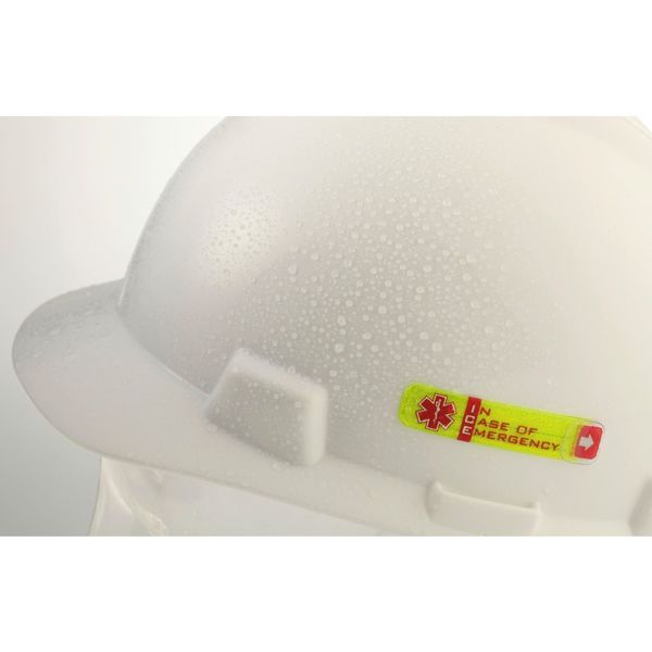 Hard Hat I.D, Yllw, 1/2in.Hx2-3/4in.W, PK25