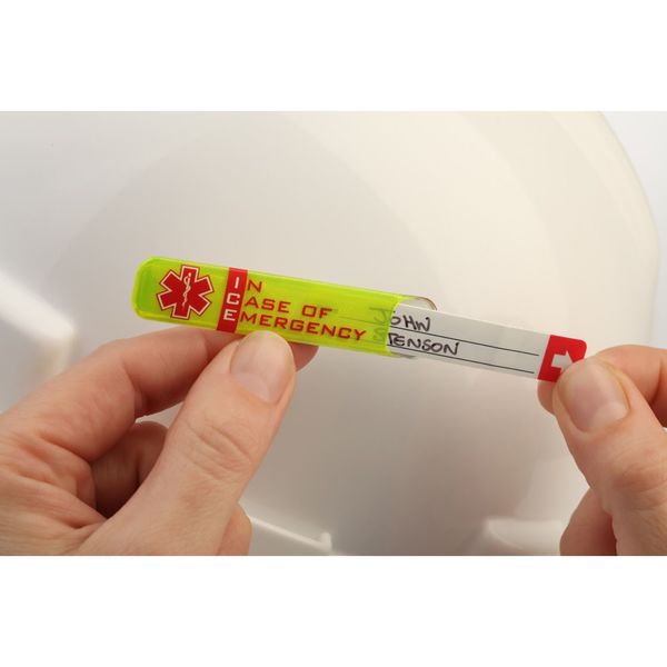 Hard Hat I.D, Yllw, 1/2in.Hx2-3/4in.W, PK25