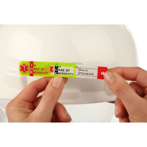 Hard Hat I.D, Yllw, 3/4in.Hx3-1/4in.W, PK25