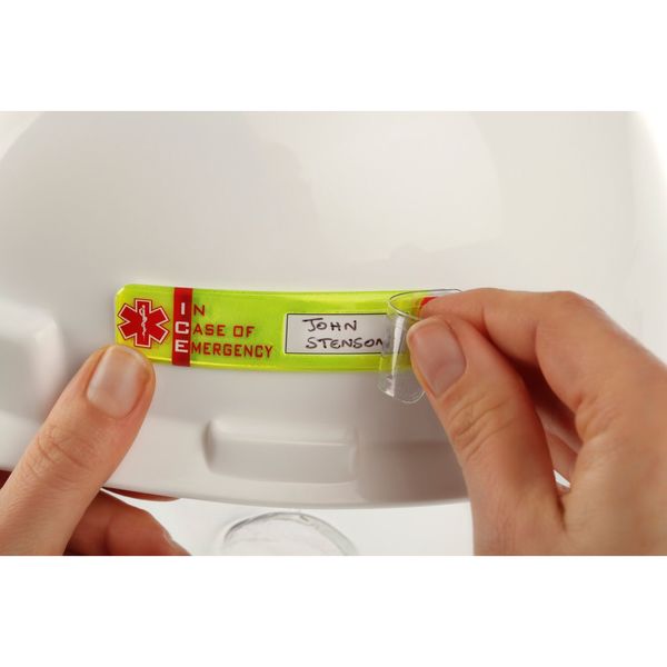 Hard Hat I.D, Yllw, 3/4in.Hx3-1/4in.W, PK25