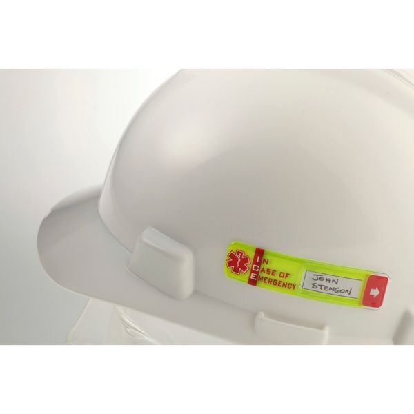 Hard Hat I.D, Yllw, 3/4in.Hx3-1/4in.W, PK25