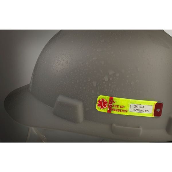 Hard Hat I.D, Yllw, 3/4in.Hx3-1/4in.W, PK25
