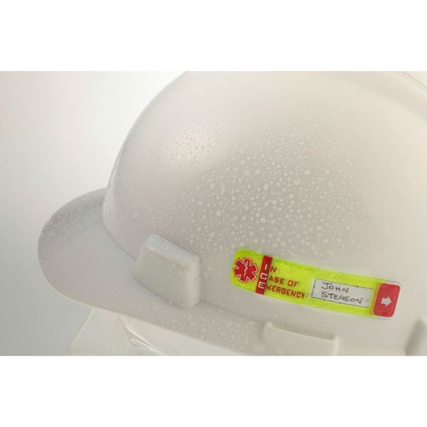 Hard Hat I.D, Yllw, 3/4in.Hx3-1/4in.W, PK25