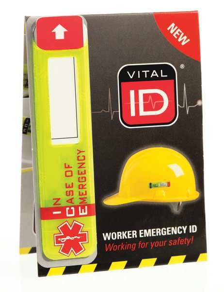 Hard Hat I.D, Yllw, 3/4in.Hx3-1/4in.W, PK25