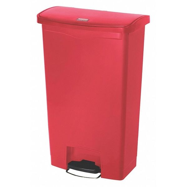 18 gal Rectangular Trash Can, Red, 19 1/2 in Dia, Step-On, Plastic
