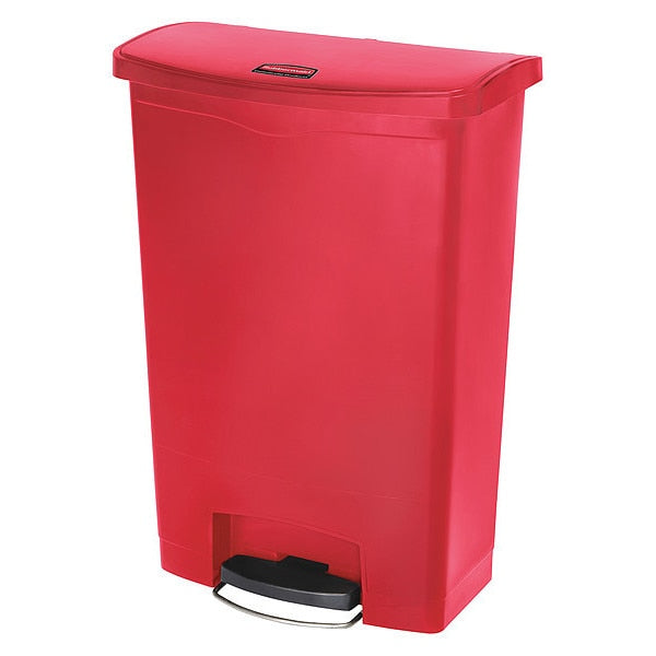24 gal Rectangular Trash Can, Red, 22 1/4 in Dia, Step-On, Plastic