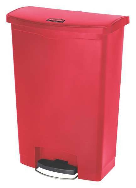 24 gal Rectangular Trash Can, Red, 22 1/4 in Dia, Step-On, Plastic